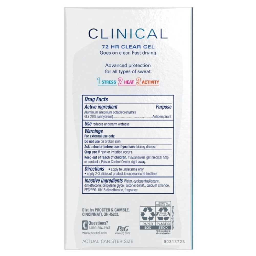 🐢2/$15 Secret Clinical Strength Clear Gel Deodorant Stick Completely Clean - Picture 7 of 16